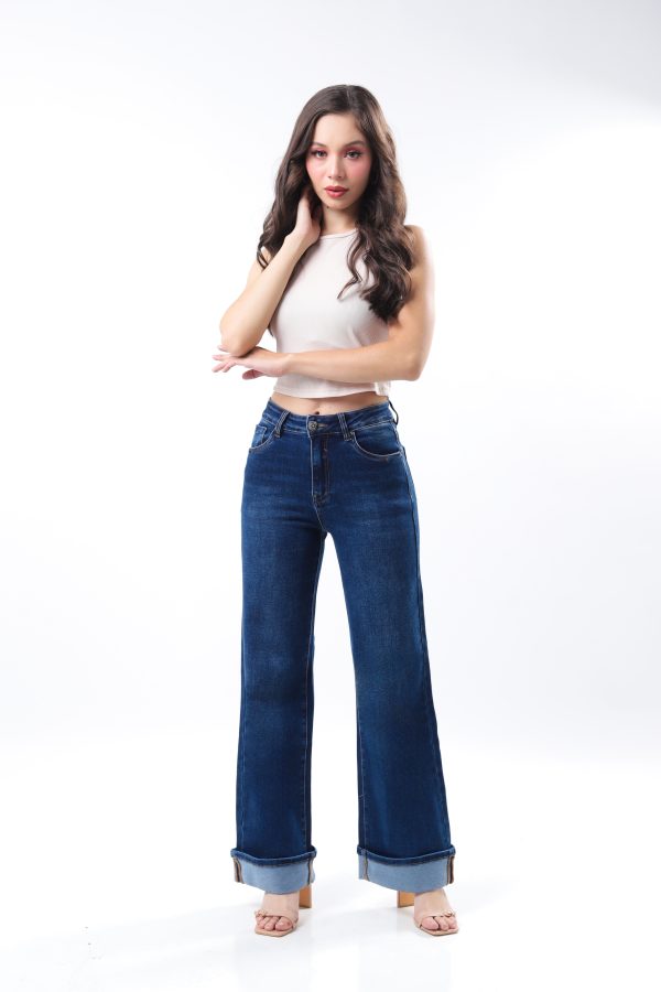 JEANS COLLECTION  WIDE LEG MEZCLILLA AZUL MEDIO OSCURO