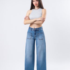 JEANS COLLECTION  WIDE LEG (RIGIDO) MEZCLILLA AZUL MEDIO CLARO