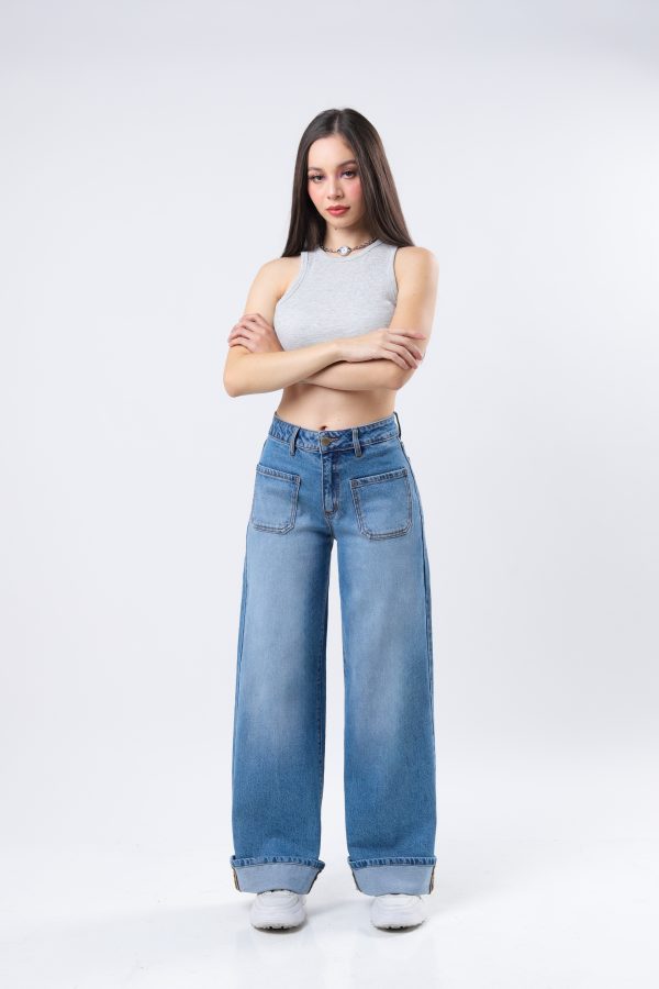 JEANS COLLECTION  WIDE LEG (RIGIDO) MEZCLILLA AZUL MEDIO CLARO