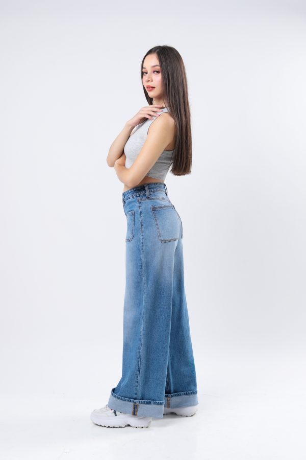 JEANS COLLECTION  WIDE LEG (RIGIDO) MEZCLILLA AZUL MEDIO CLARO - Imagen 2