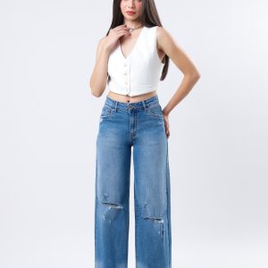 JEANS COLLECTION WIDE LEG ( RIGIDO) MEZCLILLA AZUL MEDIO CLARO