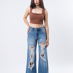 JEANS COLLECTION WIDE LEG ( RIGIDO) MEZCLILLA AZUL MEDIO CLARO