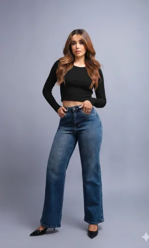 PANTALON KYRATH MARINE MODA MEZCLILLA AZUL MEDIO VINTAGE