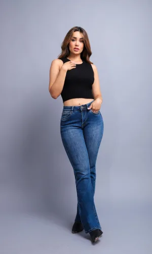 PANTALON KYRATH BOOTCUT FIT MODA MEZCLILLA AZUL MEDIO