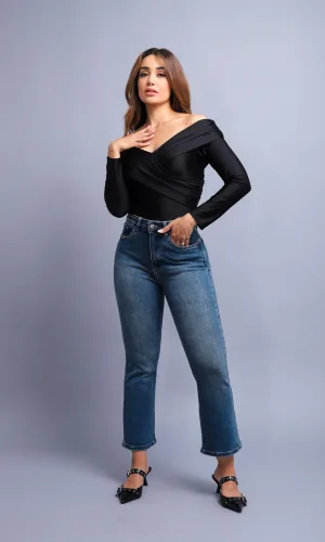 PANTALON KYRATH CROPPED FLARE MODA MEZCLILLA AZUL VINTAGE