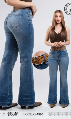 PANTALON KYRATH MODA BOOTCUT RODEO MEZCLILLA AZUL MEDIO